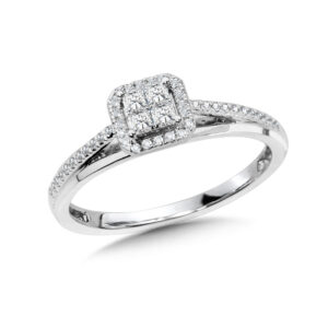 Princess-Cut Cluster Diamond Halo Engagement Ring 1