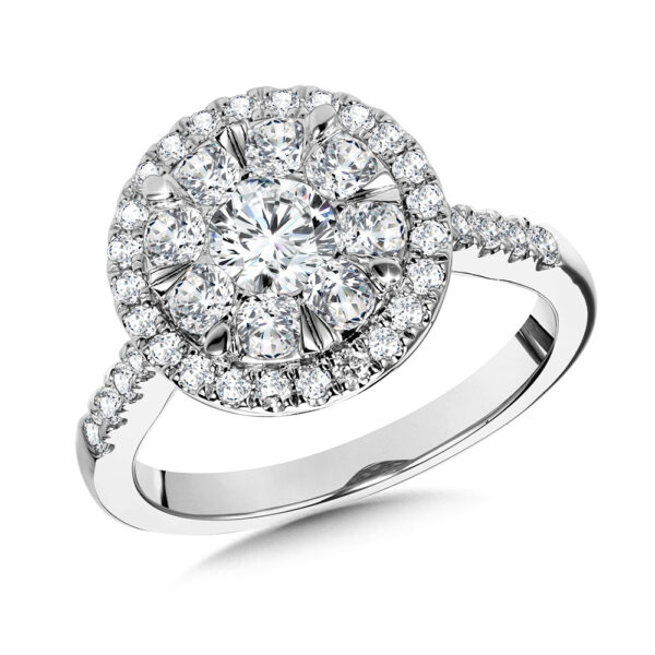 14K White Gold Round Cluster Diamond Mirage Halo Engagement Ring 1 1/2ctw