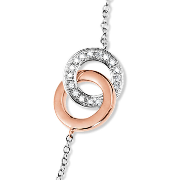 Sterling Silver Diamond and 14K Rose Gold Intertwining Loop Bracelet