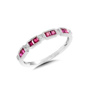 14K White Gold Stackable Diamond & Ruby Ring 1