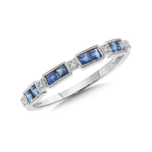 14K White Gold Stackable Diamond & Sapphire Ring 1