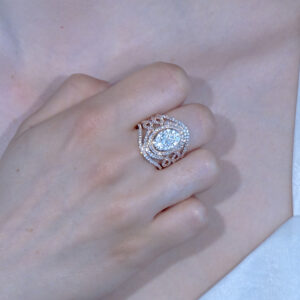 14k Rose Gold 2.00 ctw Ornate Oval Princess-Cut Cluster Diamond Statement Ring