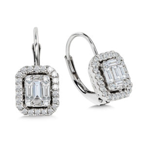14K Plumb Collection Baguette and Diamond Accented Earrings 1/2ctw 1