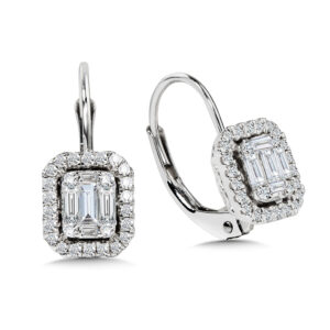 14K Plumb Collection Baguette and Diamond Accented Earrings 3/8ctw 1