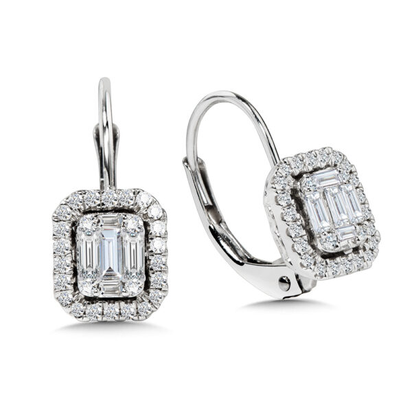 14K Plumb Collection Baguette and Diamond Accented Earrings 3/8ctw
