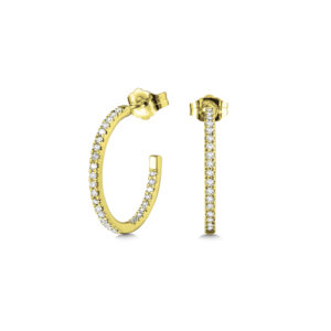 14K Yellow Gold Pave C-Shaped Diamond Hoop Earrings 1/4ctw 1
