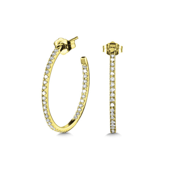 14K Yellow Gold Pave C-Shaped Diamond Hoop Earrings 1/2ctw