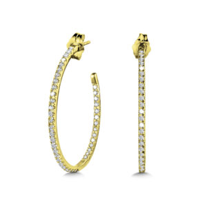 14K Yellow Gold Pave C-Shaped Diamond Hoop Earrings 3/4ctw 1