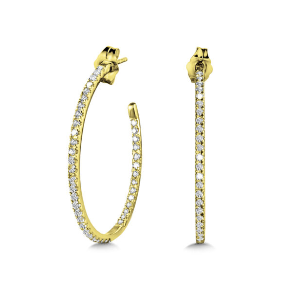 14K Yellow Gold Pave C-Shaped Diamond Hoop Earrings 3/4ctw