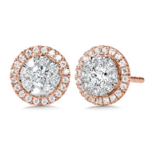 14K Rose Gold Duel-Tone Cluster Diamond Earrings 1/2ctw 1