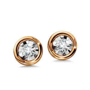 14K Rose Gold Bezeled Diamond Star Solitaire Stud Earrings 1/7ctw 1