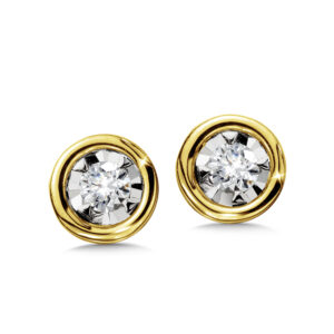 14K Bezeled Diamond Star Solitaire Stud Earrings 1/7ctw 1