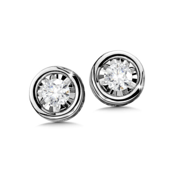 14K Bezeled Diamond Star Solitaire Stud Earrings 1/4ctw