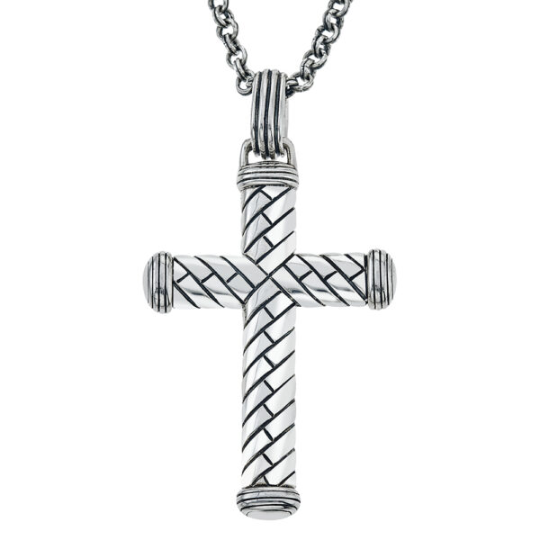 Sterling Silver Herringbone Cross Pendant