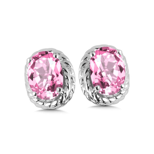 Created Pink Sapphire Earrings in Sterling Silver