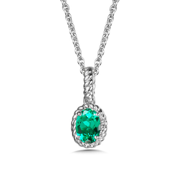 Created Emerald Pendant in Sterling Silver