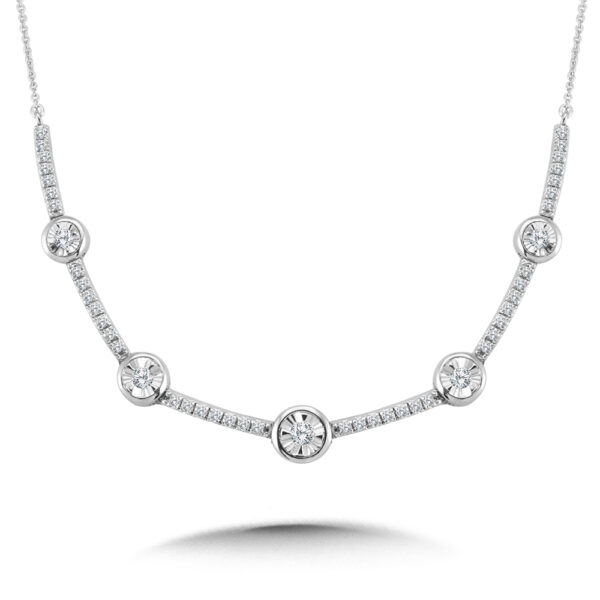 14k White Gold 1/2 ctw Bezeled & Miracle-Platted Diamond Necklace