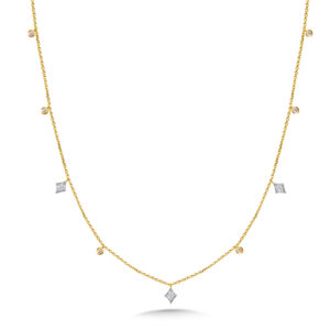 White Gold Kite and Yellow Gold Bezeled Diamond Necklace 1/6ctw 1