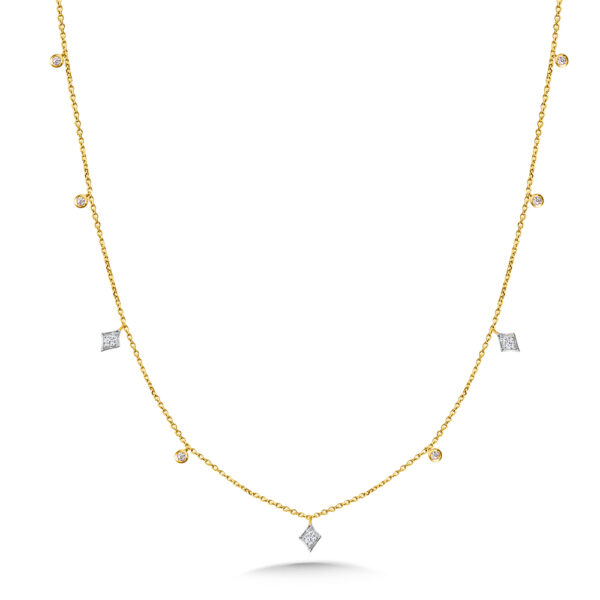 White Gold Kite and Yellow Gold Bezeled Diamond Necklace 1/6ctw