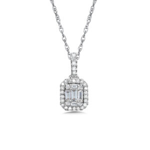 14K Plumb Collection Baguette and Diamond Accented Pendant 1/4ctw 1