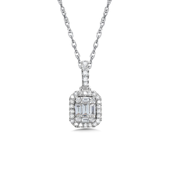 14K Plumb Collection Baguette and Diamond Accented Pendant 1/4ctw