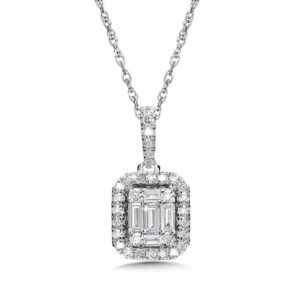 14K Plumb Collection Baguette and Diamond Accented Pendant 1/2ctw 1