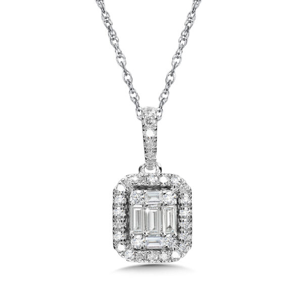14K Plumb Collection Baguette and Diamond Accented Pendant 1/2ctw