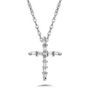 10K Prong-Set Baguette Diamond Cross Pendant 1