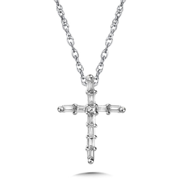 10K Prong-Set Baguette Diamond Cross Pendant