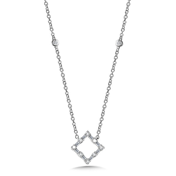 14K Square Baguette Diamond Necklace 1/4ctw