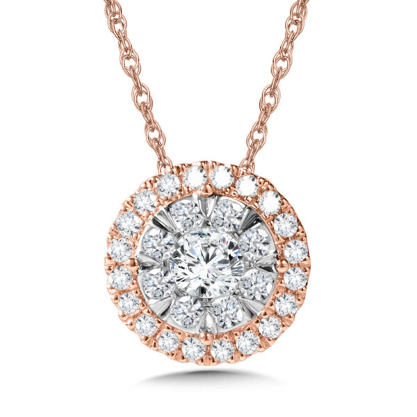 14K Duel-Tone Cluster Diamond Necklace 1/2ctw